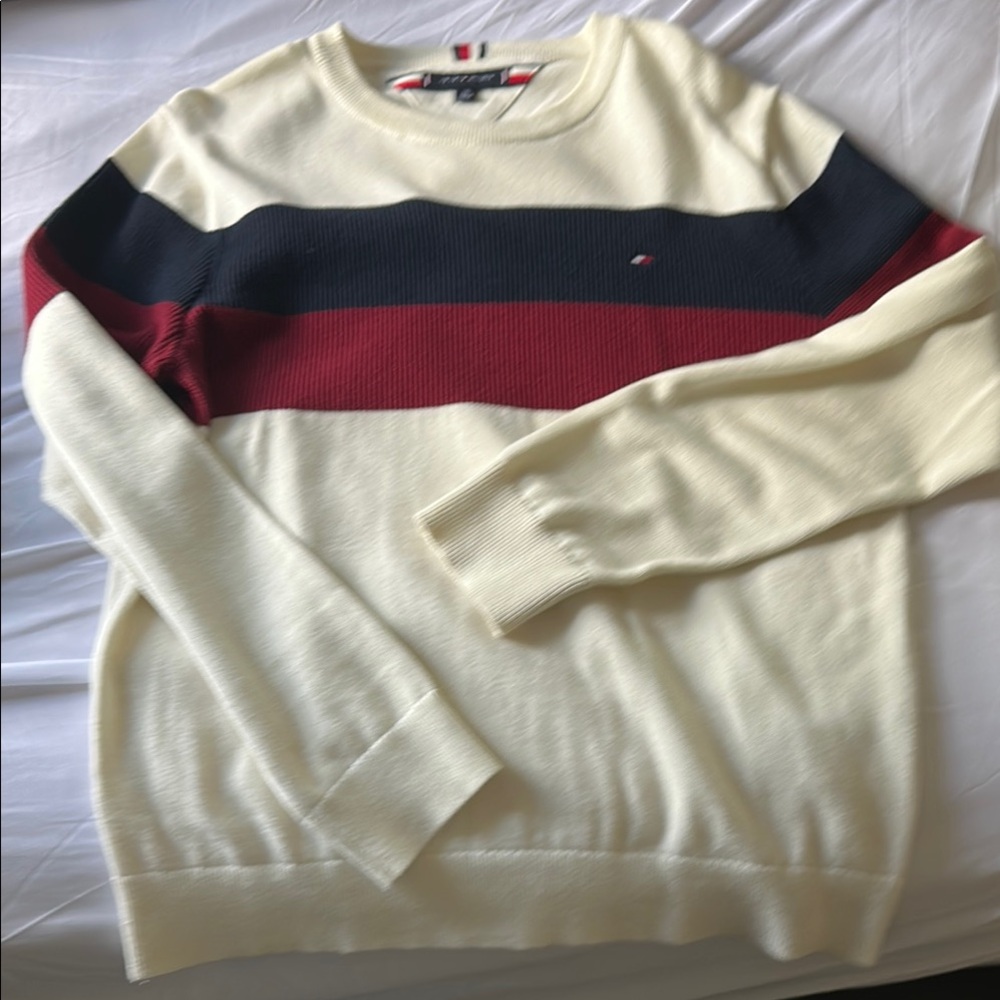 Tommy Hilfiger Cream and Red Crewneck Sweater